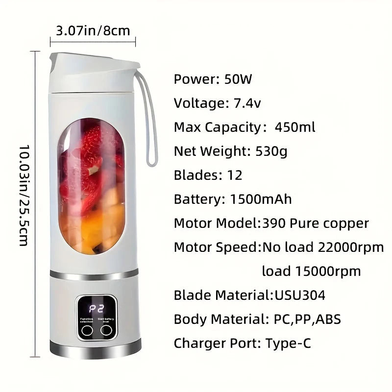 🥤 LED Display Portable Milkshake Mixer – 450ml USB Rechargeable