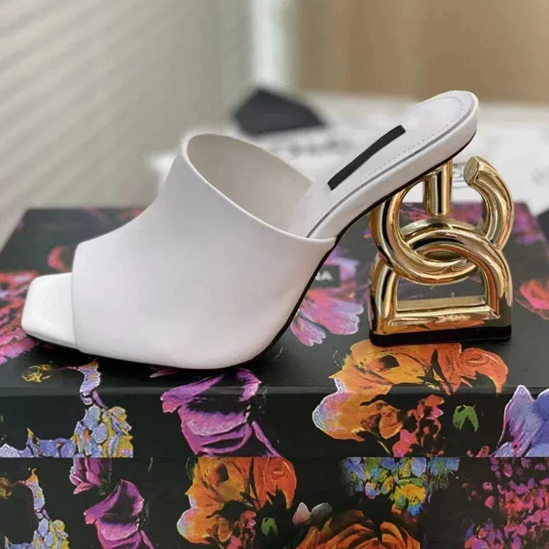 Eye-Catching Patent Leather Mules – Peep Toe High Heels