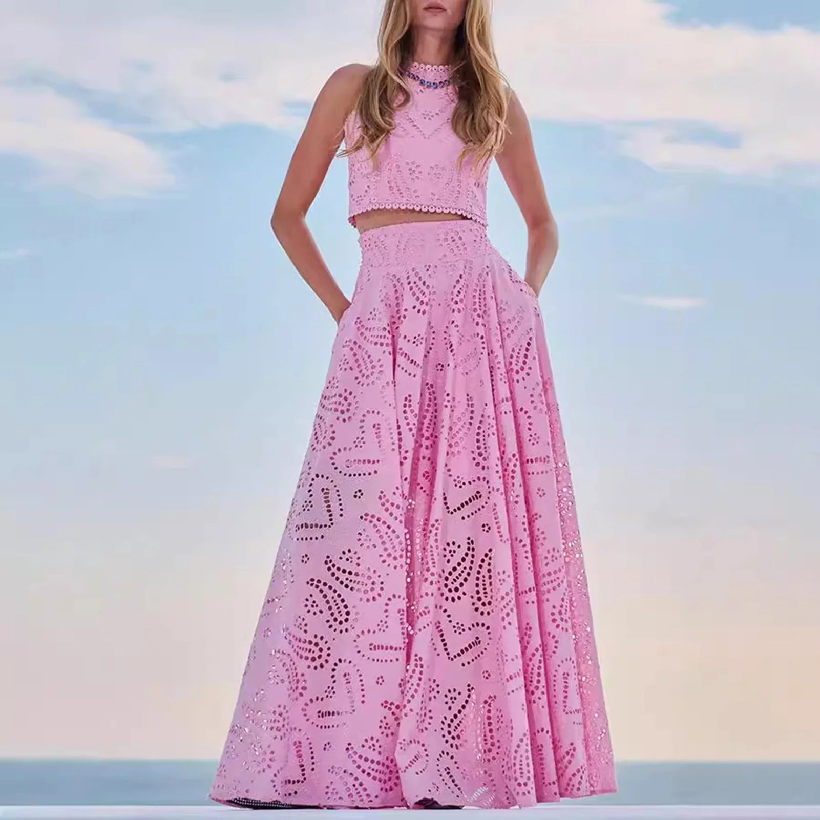 Women’s 2-Piece Outfit – Tank Crop Top & Long Skirt Set