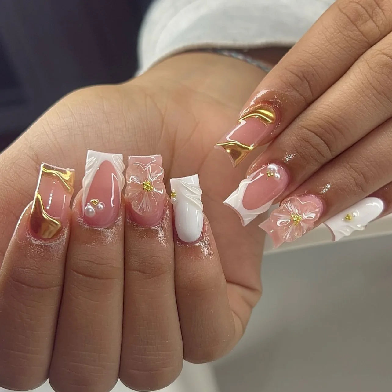 🤍 24pcs Nude White French Press-On Nails – Short Square, Simple & Stylish