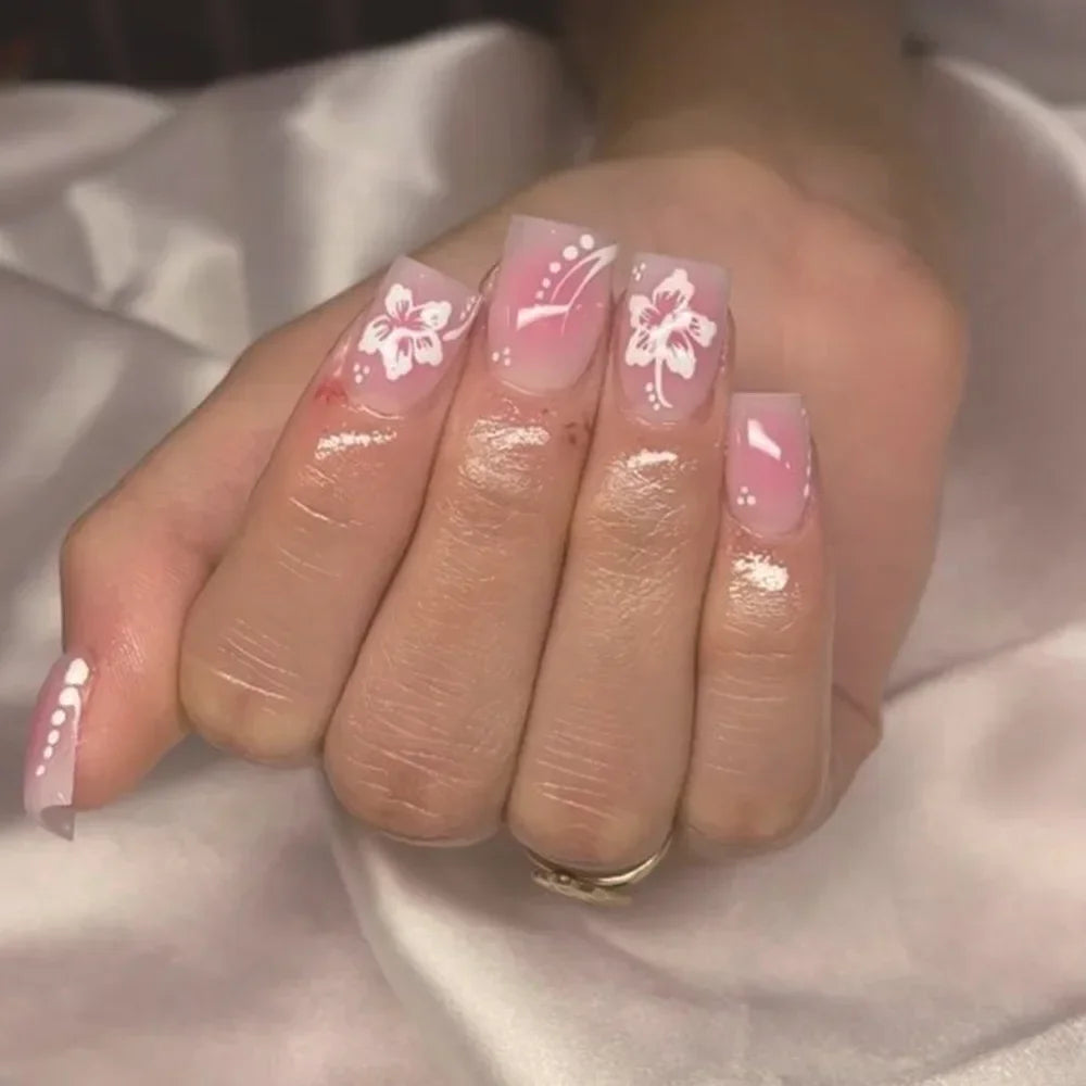 🖤 24pcs Short Almond Press-On Nails – Black Bowknot & White Pearl French Tips