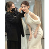 Bride Wine Red Luxury Neck Hanging Wedding Dress – Elegance Redefined