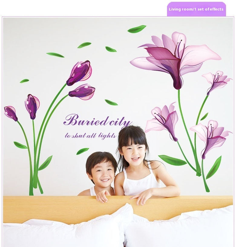 Purple Flower Wall Sticker – Romantic TV Wall Decoration  Bring a touch of nature and romance into your home – effortlessly!