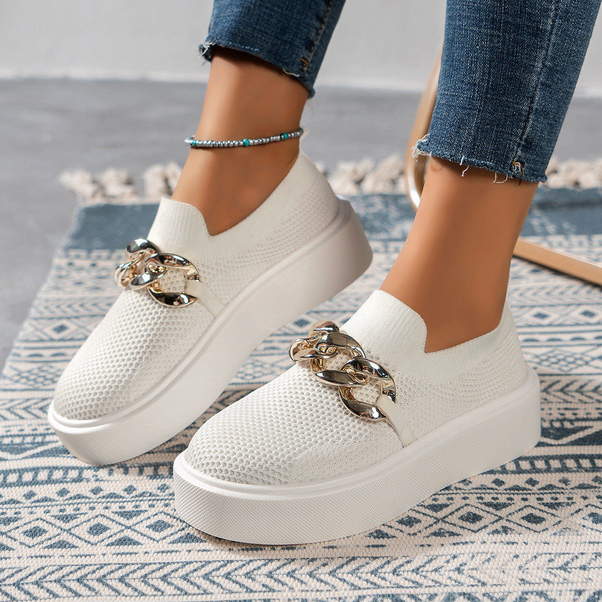 Chain Flats Shoes for Women – Breathable Mesh Perfection